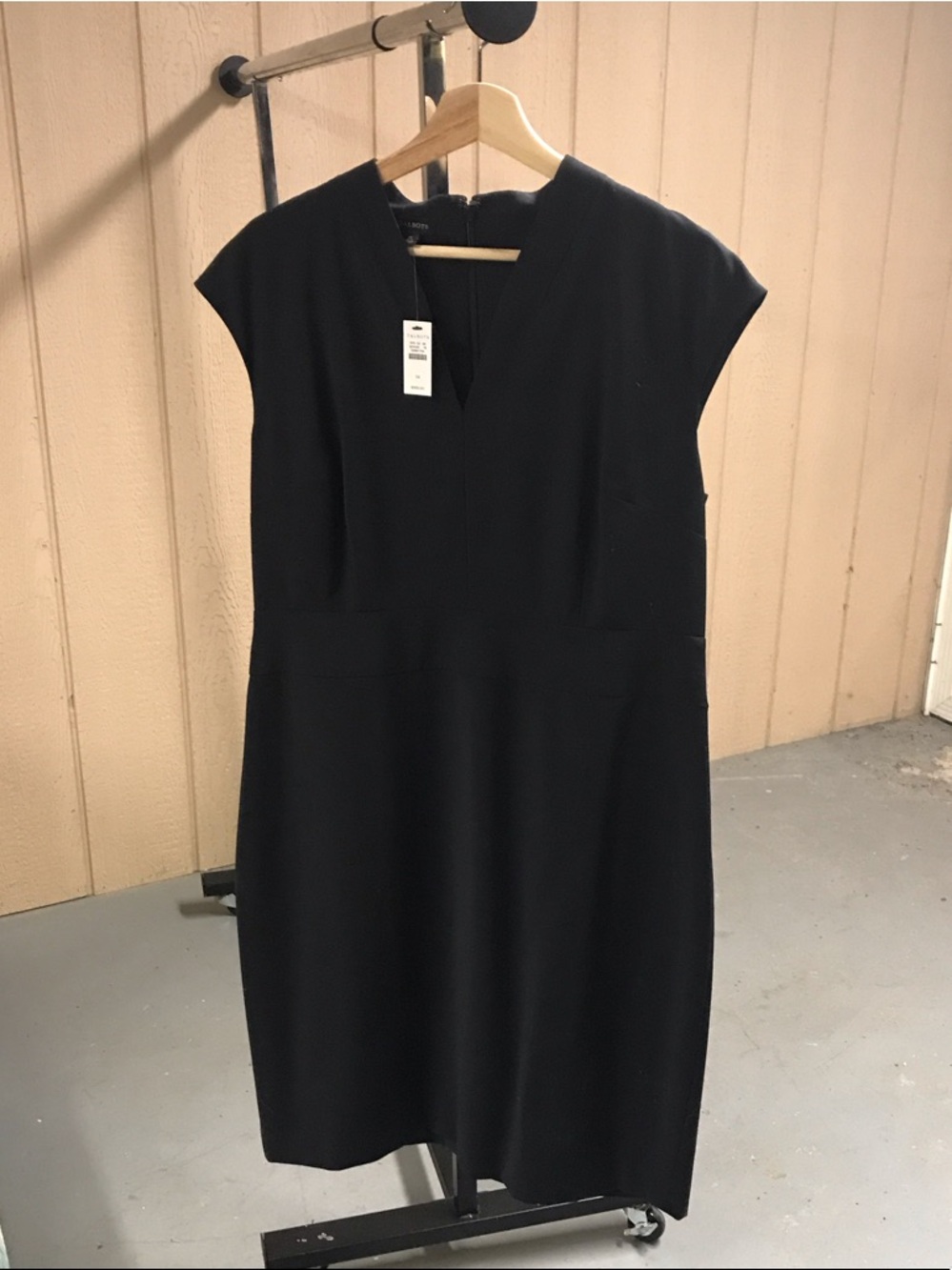 Talbots Black Cap-Sleeve Sheath Dress with V-Notch